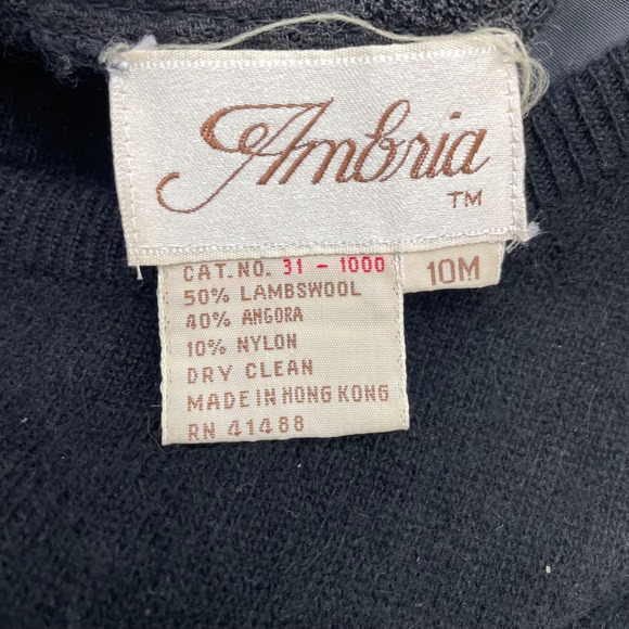 Vintage Ambria Black Long Sleeve Peplum Sweater Dress 10M Lambswool Angora Blend - Picture 12 of 12